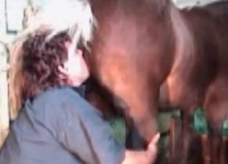 Zoophile stimulates a stallion
